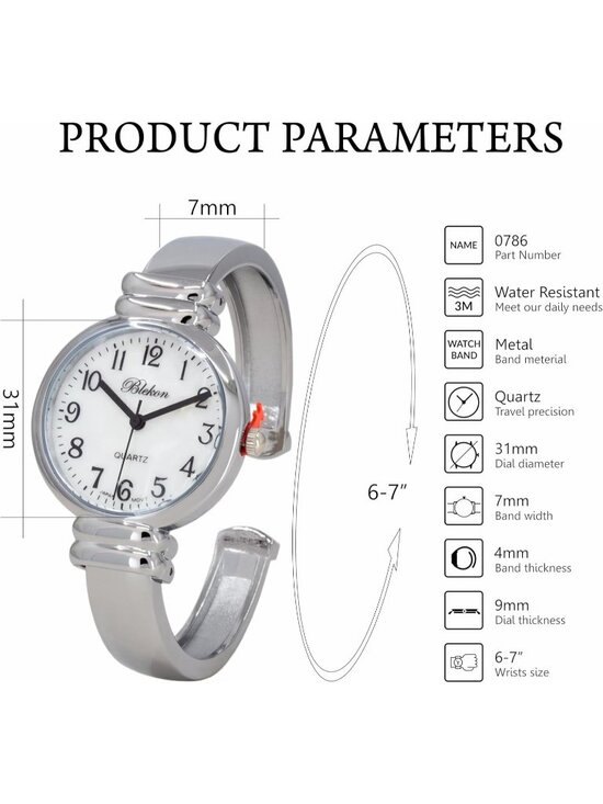 Women\'s Silver Analog Quartz Classic Solid Easy Read Bangle Cuff Bracelet Watch main image 5